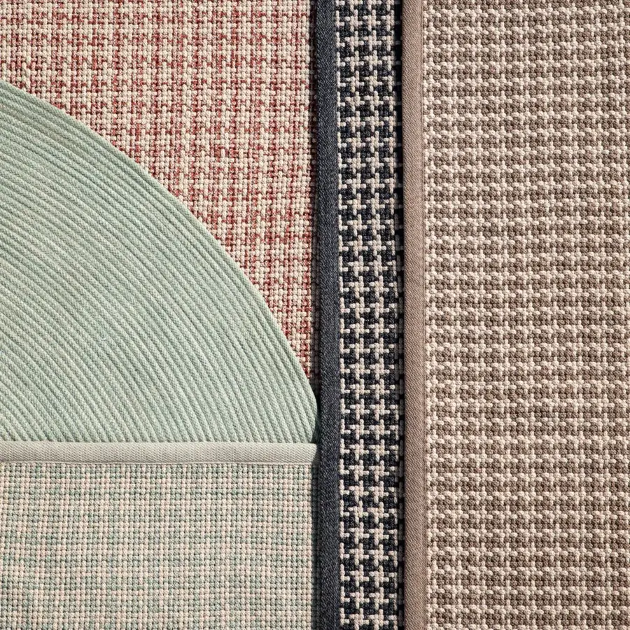 Distinguished MY YOUR Aladdin rug crafted in Italy with a contemporary fragmented geometric design and reddish-orange, green, dark blue, beige woven textiles with a matte finish