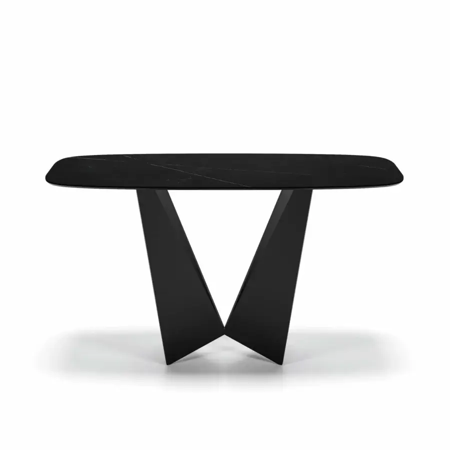 Distinguished Dallagnese Eiffel console with dark stoneware top exhibiting subtle veining and smooth satin finish