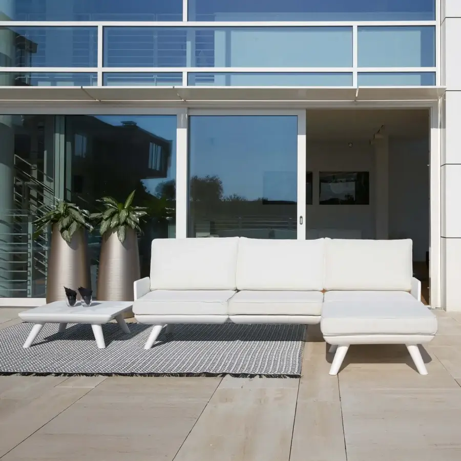 Exceptional MY YOUR Samurai sofa with water-repellent off-white fabric and totally recyclable structural basis