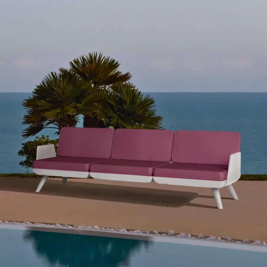 Elegant MY YOUR Samurai sofa with a water-repellent textured textile and durable Poleasy® frame in dusty rose