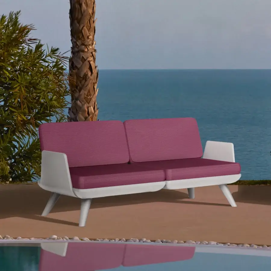 Exceptional MY YOUR Samurai sofa with a white Poleasy® frame and subtly textured dusty rose water-repellent upholstery crafted in Italy