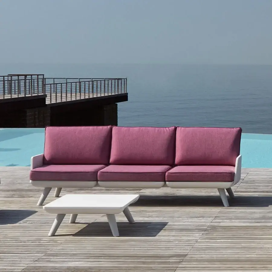 Exceptional MY YOUR Samurai sofa with a rectangular silhouette in muted magenta Poleasy® and water-repellent fabrics crafted in Italy