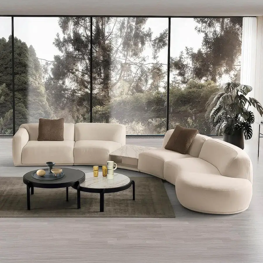 Exceptional CTS Salotti Bagutta sectional with light beige textile upholstery and matte finish crafted in Italy