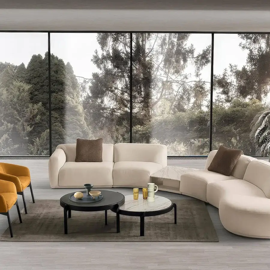 Lavish CTS Salotti Bagutta sectional with light beige woven fabric upholstery and solid fir wood frame