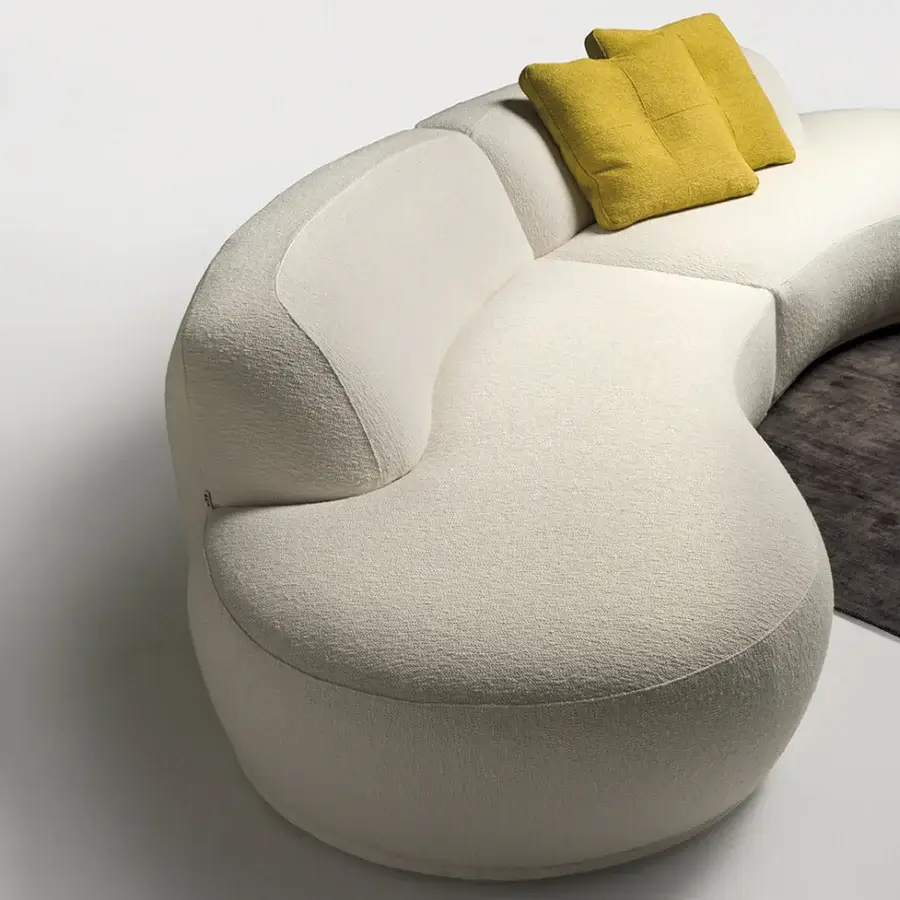 Superior CTS Salotti Bagutta sectional with textured light beige textile upholstery and mustard yellow cushions