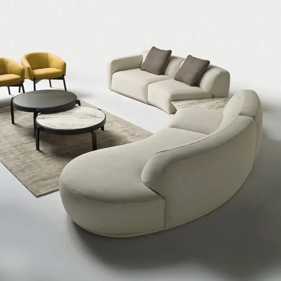 Lavish CTS Salotti Bagutta sectional with enveloping curves, neutral beige fabric and solid fir wood construction