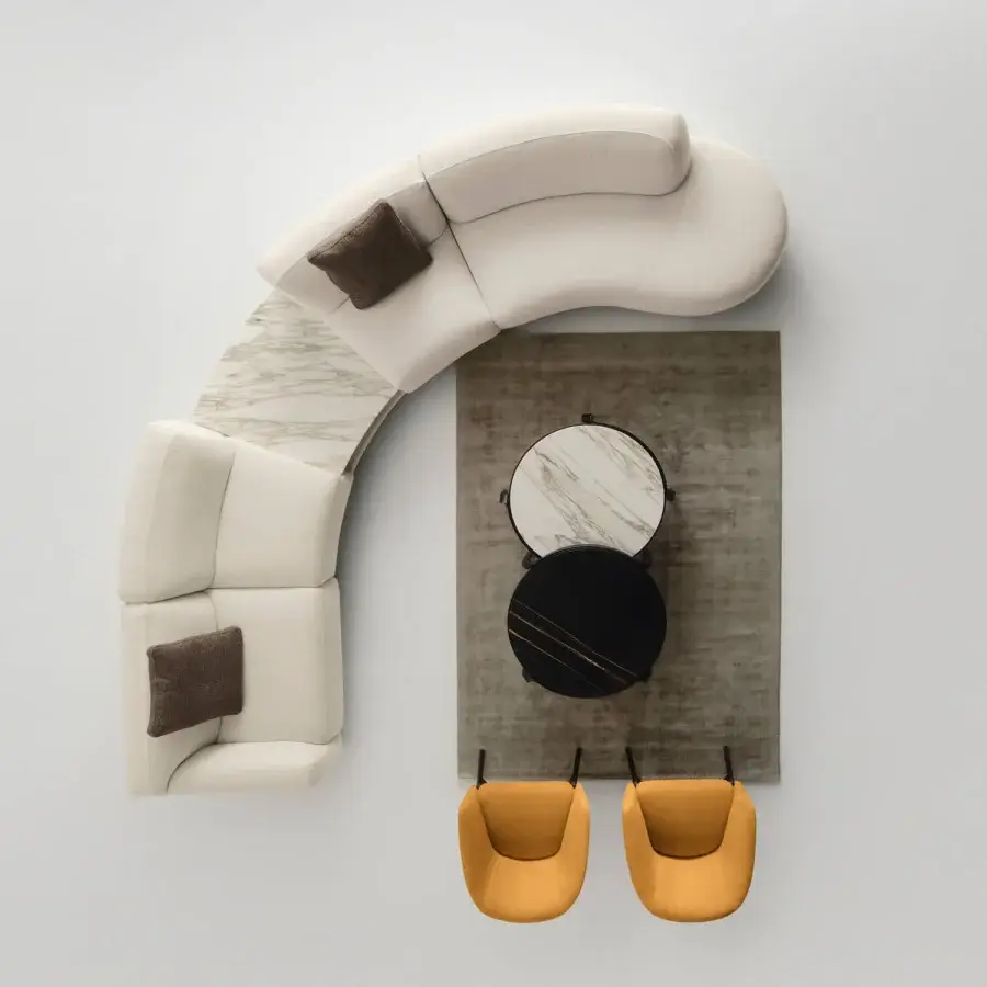 Exceptional CTS Salotti Bagutta sectional with enveloping curves, light beige textile and solid fir wood frame