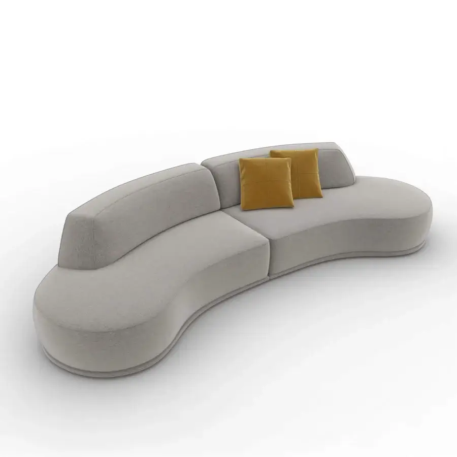 Distinguished CTS Salotti Bagutta sectional with light gray textile, durable padding and contrasting mustard yellow cushions
