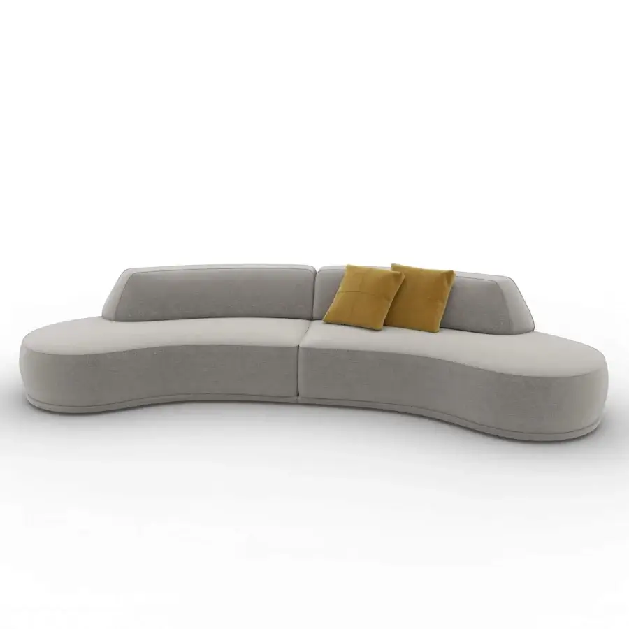 Exceptional CTS Salotti Bagutta sectional in light gray textile with solid fir wood, offering comfortable support and mustard yellow cushions
