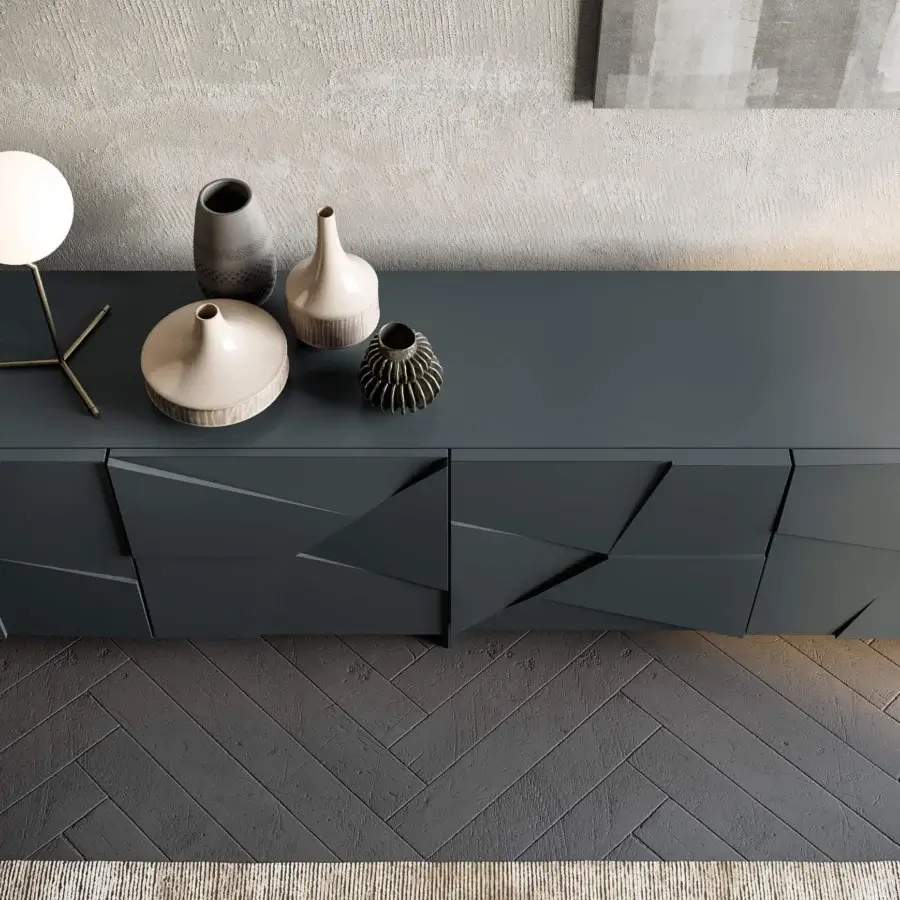 Sophisticated Dallagnese Concrete sideboard built in wood composite with a matte dark charcoal gray finish