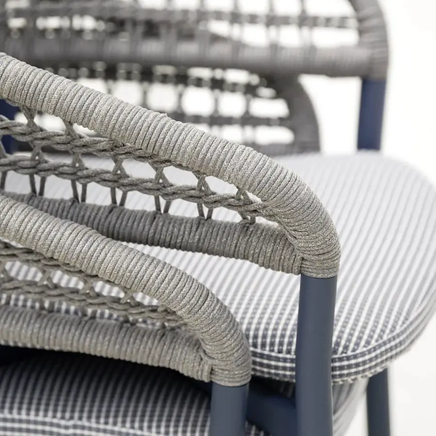 Superior Varaschin Plinto dining armchair with light gray woven fiber and dark blue-gray powder-coated aluminum frame