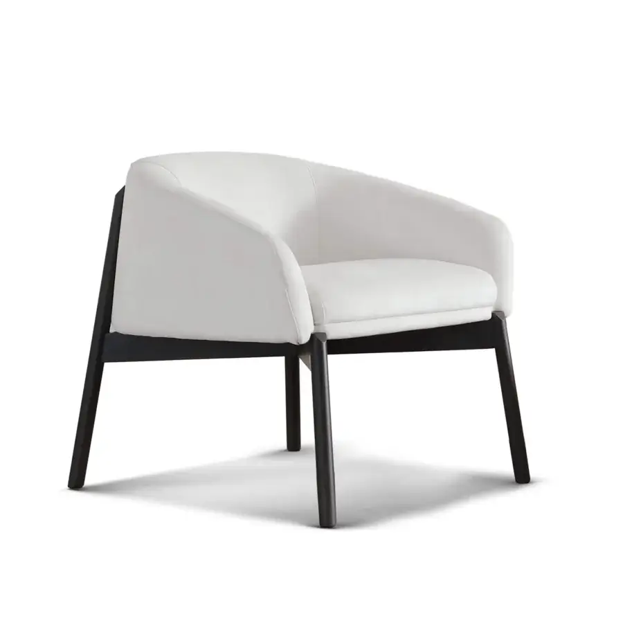 Superior CTS Salotti Guest Lounge chair upholstered in soft off-white velveteen with a sculptural stained ash base