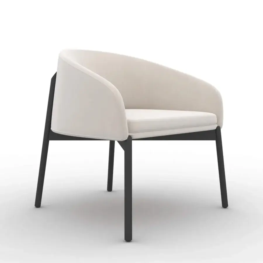 Elegant CTS Salotti Guest Lounge chair upholstered in light beige velveteen with a dark gray metal frame and non-removable finish