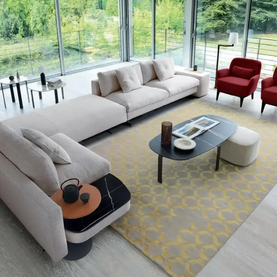 Exceptional CTS Salotti Allure coffee table with a dark marble top and sleek black painted steel base crafted in Italy