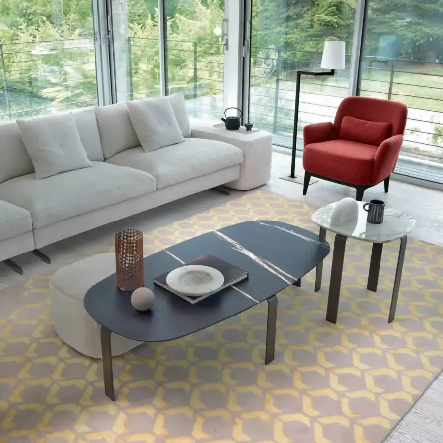 Elegant CTS Salotti Allure coffee table crafted with glossy glass surface and matte gray steel structure