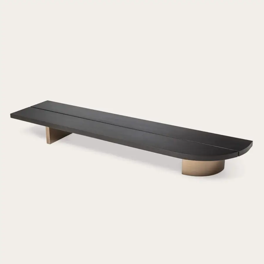 Sophisticated Shake Ego coffee table with warm blockboard ash wood and a dark charcoal gray finish