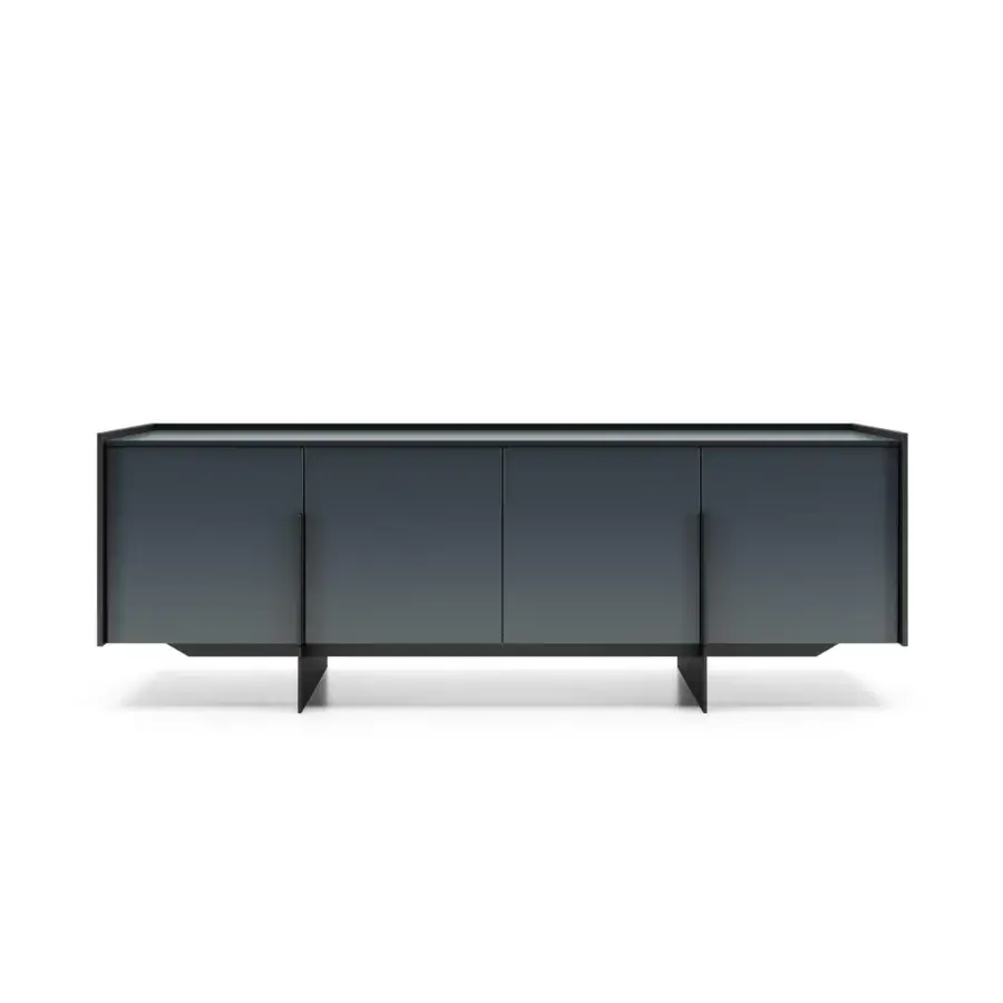 Elegant Dallagnese Katana sideboard with deep gray-blue finish and integrated metal handle crafted in Italian metal and stoneware