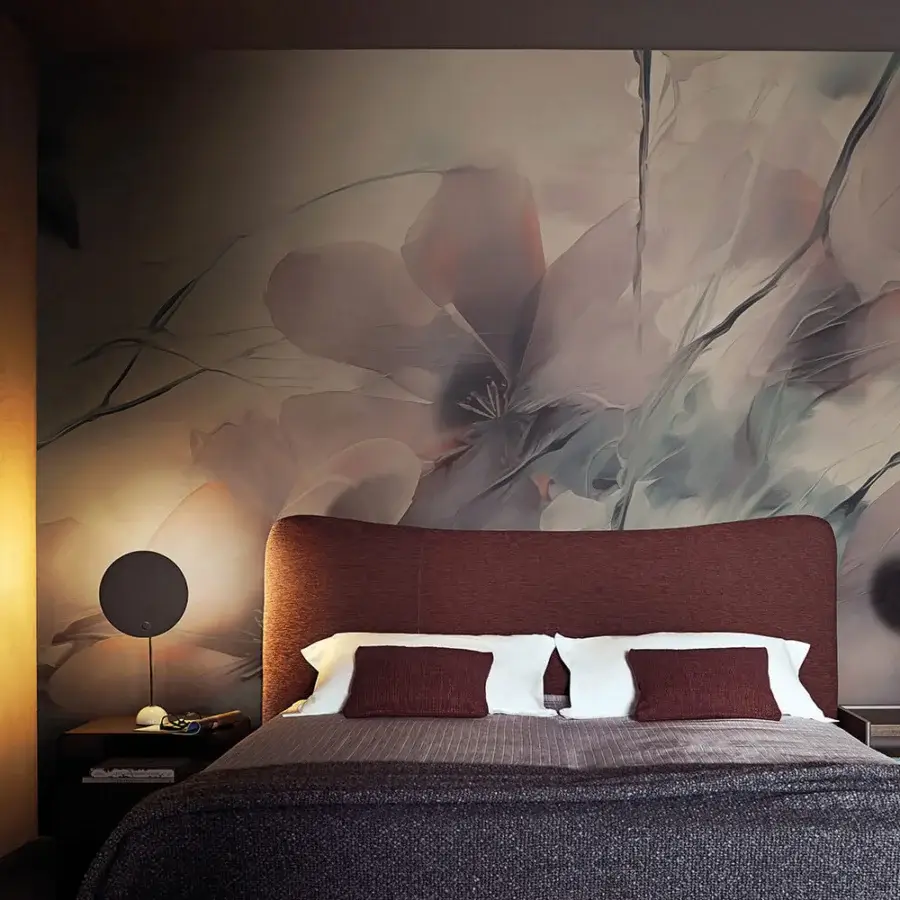 Distinguished LondonArt Le Jardin Secret Des Rêves wallpaper with blush pink, grey, and brown illustrative florals on smooth non-woven textile