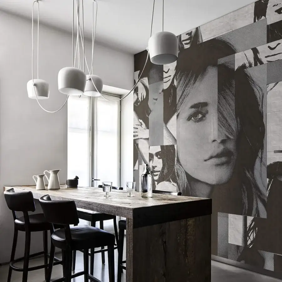 Distinctive LondonArt “Damn, Your Eyes Wallpaper” mural in grayscale portraiture with a matte finish