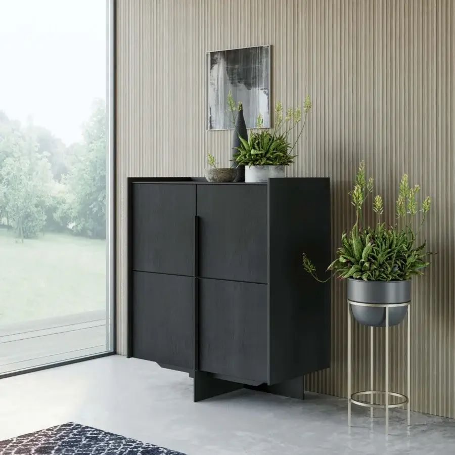 Exceptional Dallagnese Katana cupboard crafted with dark matte gray wood and an architectural metal base