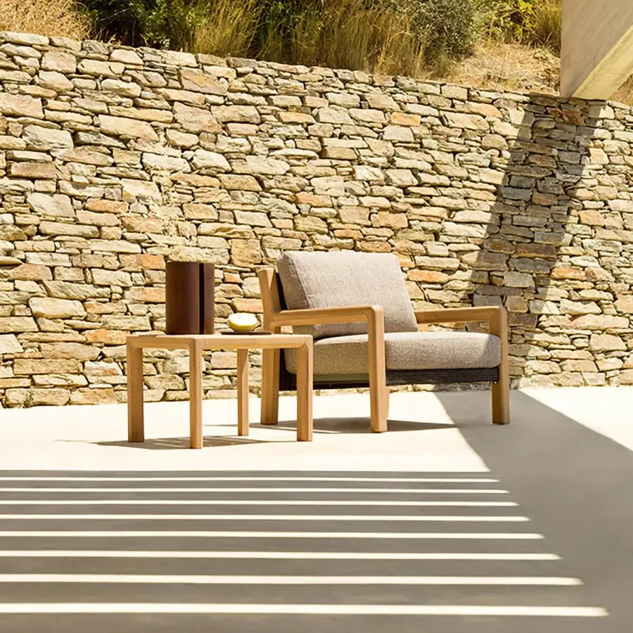 Exceptional Varaschin Gianna coffee table crafted in Iroko wood with a satin finish and unique nested tabletop design