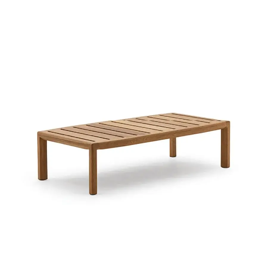 Superior Varaschin Gianna coffee table crafted in medium-brown Iroko wood with a satin finish and horizontal slats