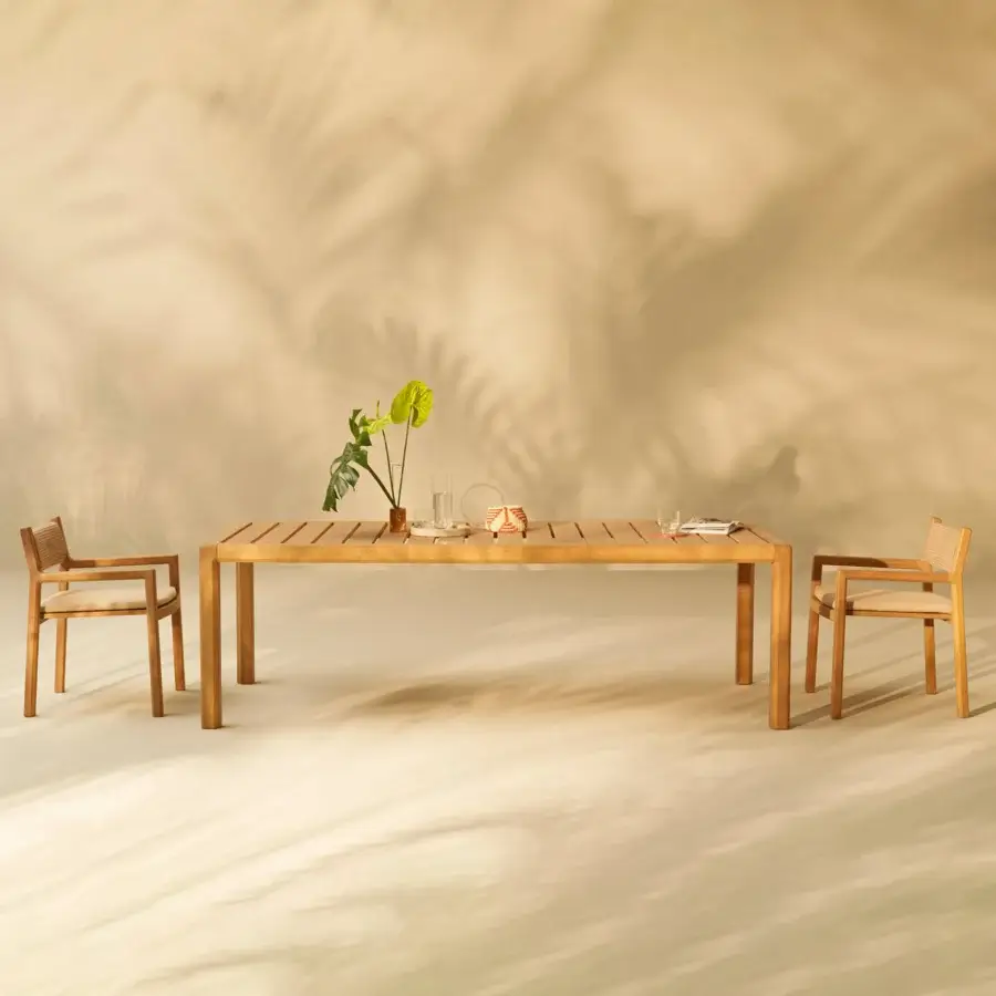 Timeless Varaschin Gianna dining table crafted in Iroko wood with a satin finish and natural wood grain