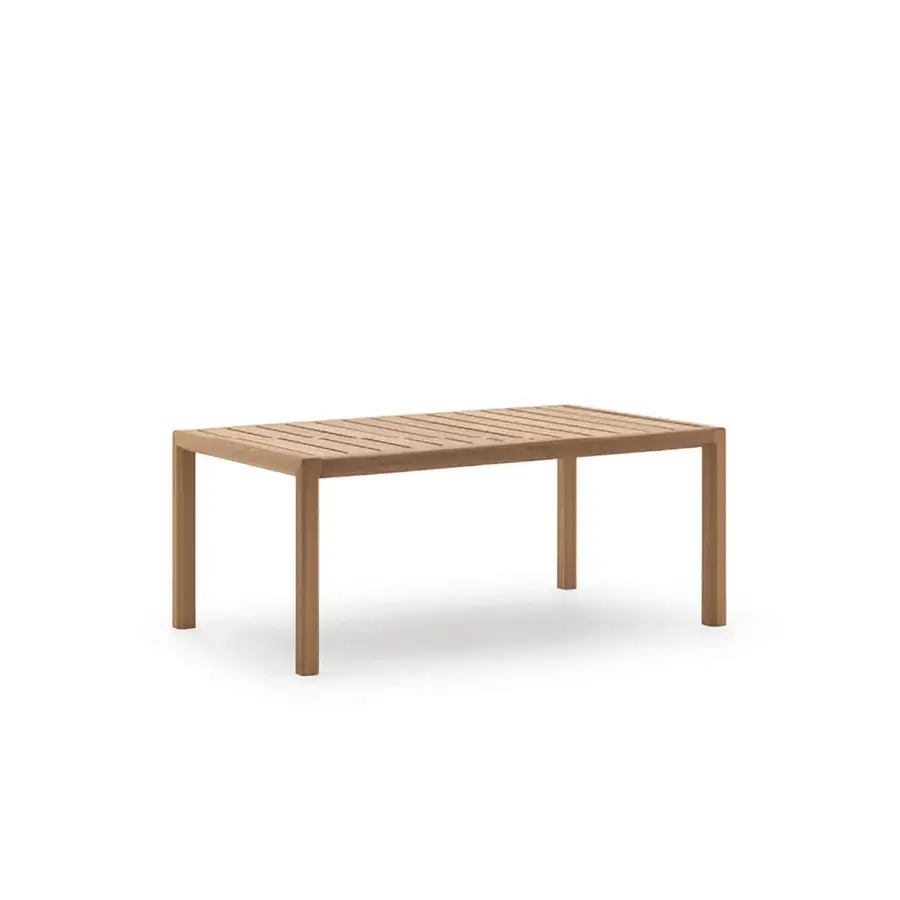 Exceptional Varaschin Gianna dining table crafted in light brown Iroko wood with a smooth satin sheen
