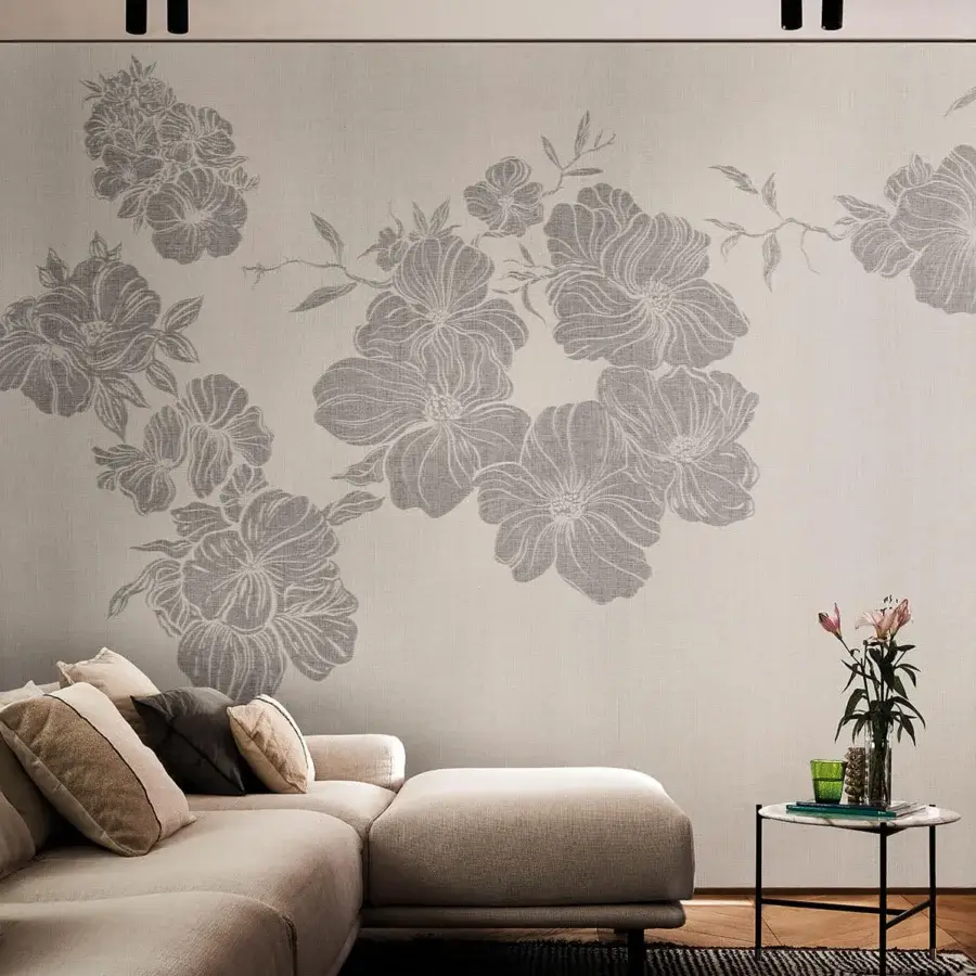 Superior LondonArt Sumie #6 wallpaper displays sweeping grasses and delicate branches in high-contrast blacks and misty grays