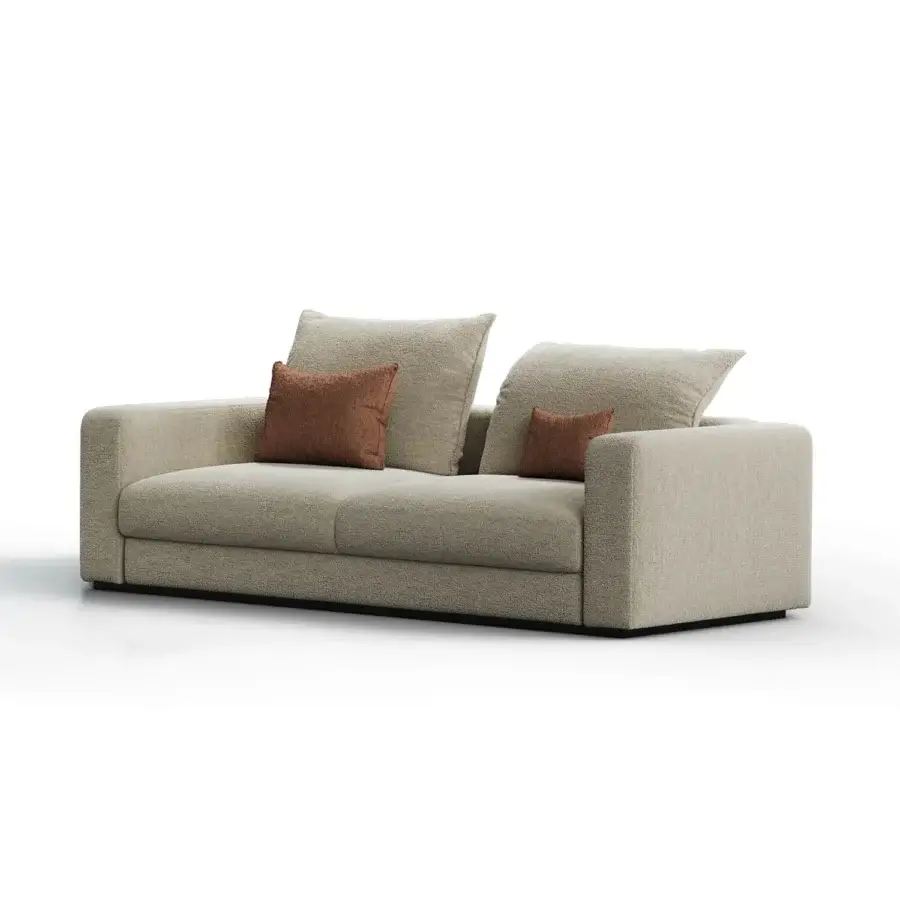 Distinguished CTS Salotti Contour sofa with adaptable backrest in textured light beige textile and reddish-brown cushions
