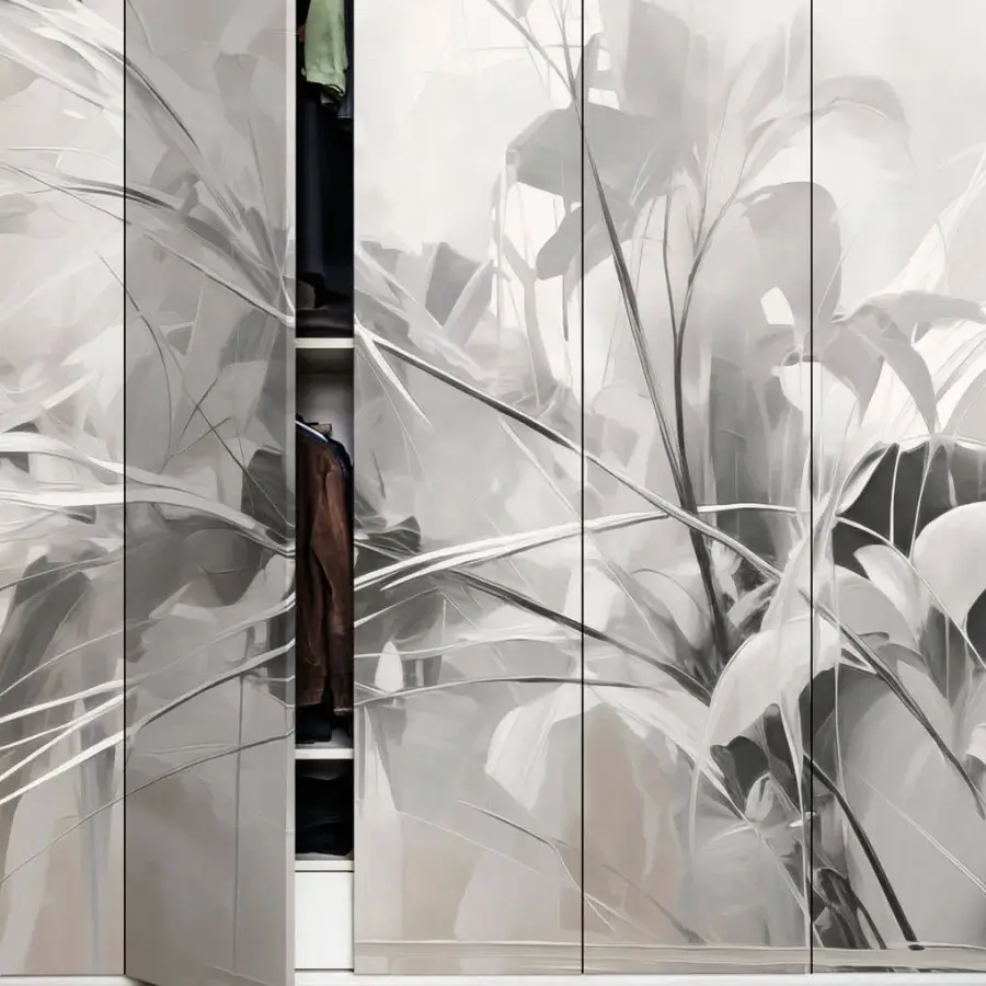Elegant LondonArt Aria wallpaper with sweeping floral motifs in subtle gray and beige shades offering a translucent finish
