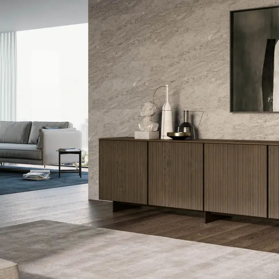 Luxury Dallagnese Marlene sideboard crafted from solid wood with satin finish and vertical canneté detailing