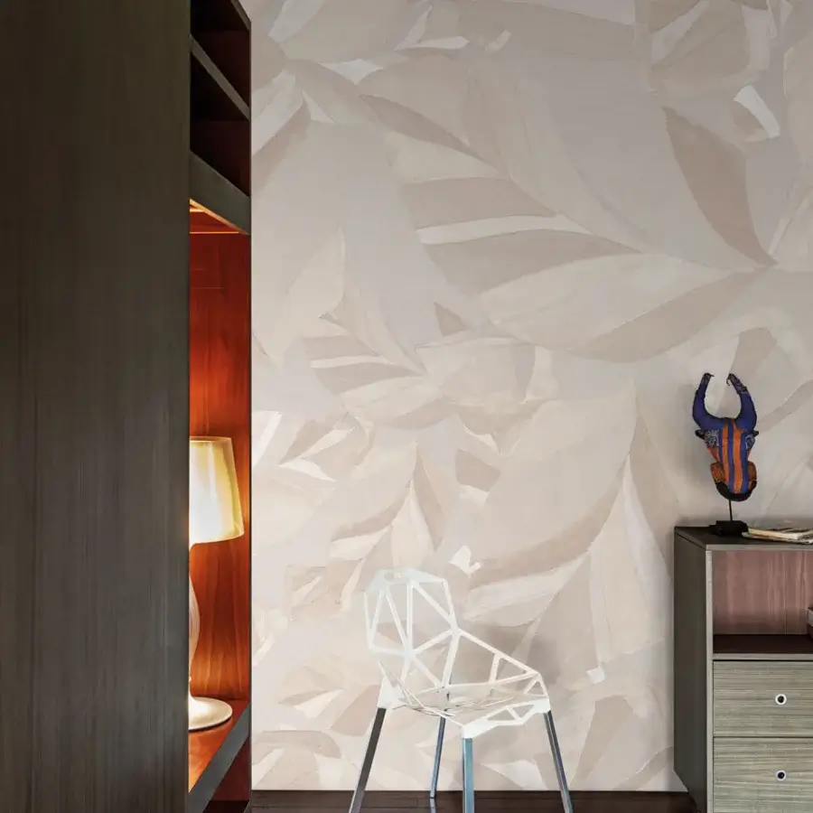 Captivating LondonArt Skyfall wallpaper presents a bold botanical design in a monochromatic palette of beige and off-white hues