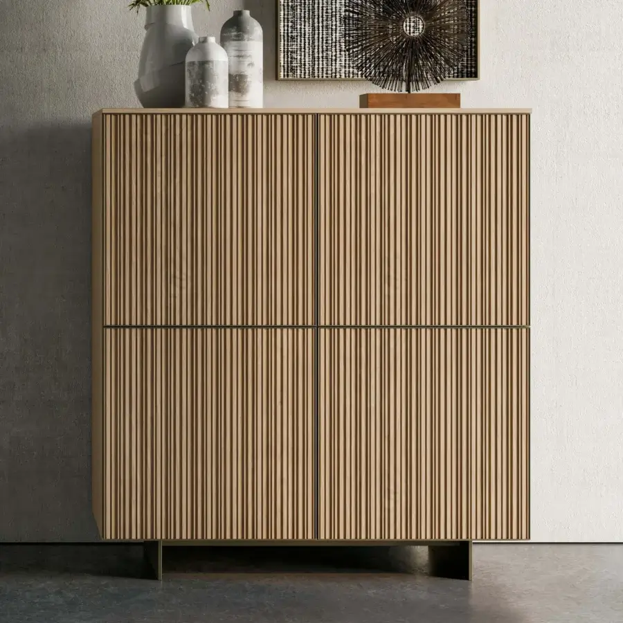 Exceptional Dallagnese Marlene cupboard crafted from solid wood with canneté detailing and a warm, light brown finish