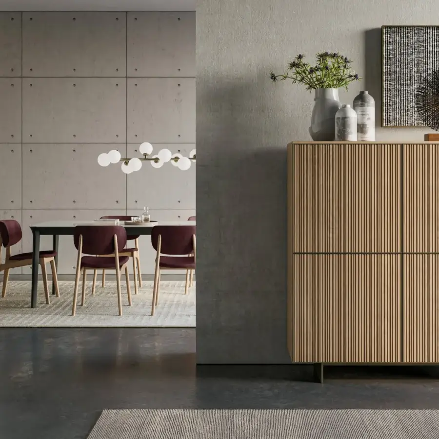 Superior Dallagnese Marlene cupboard crafted from solid wood in a light brown tone with canneté finish and dark base