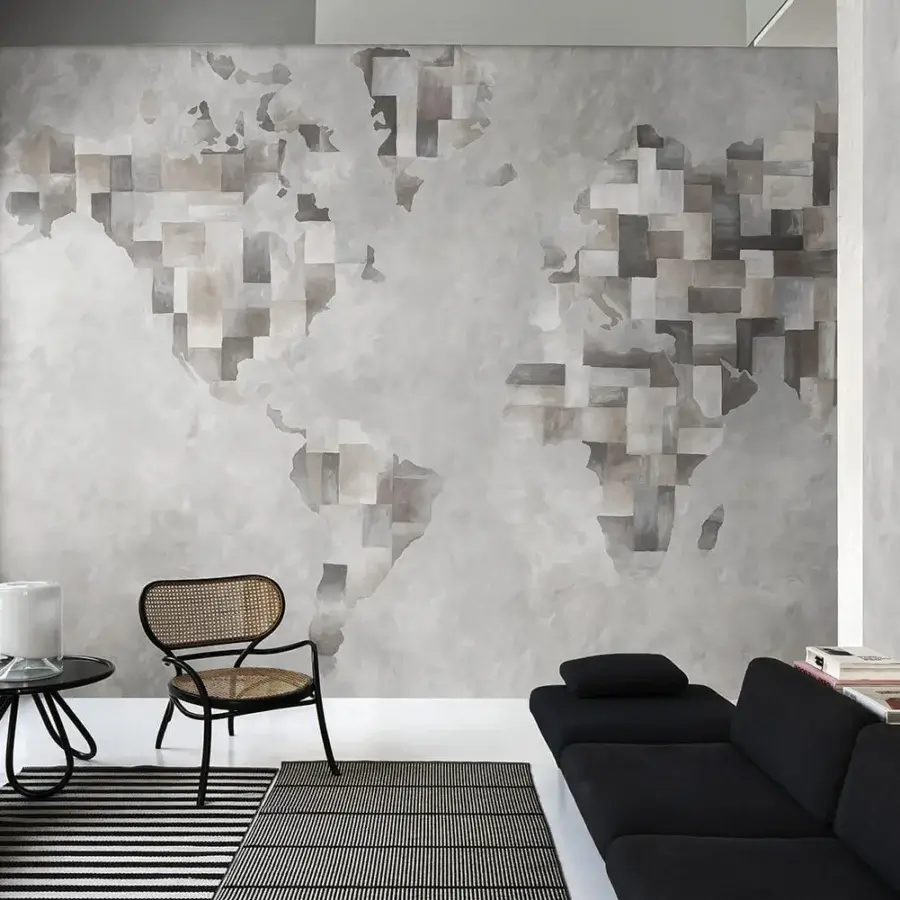 Elegant LondonArt L'image Du Monde wallpaper with fragmented grayscale cartography and subtly textured paper material