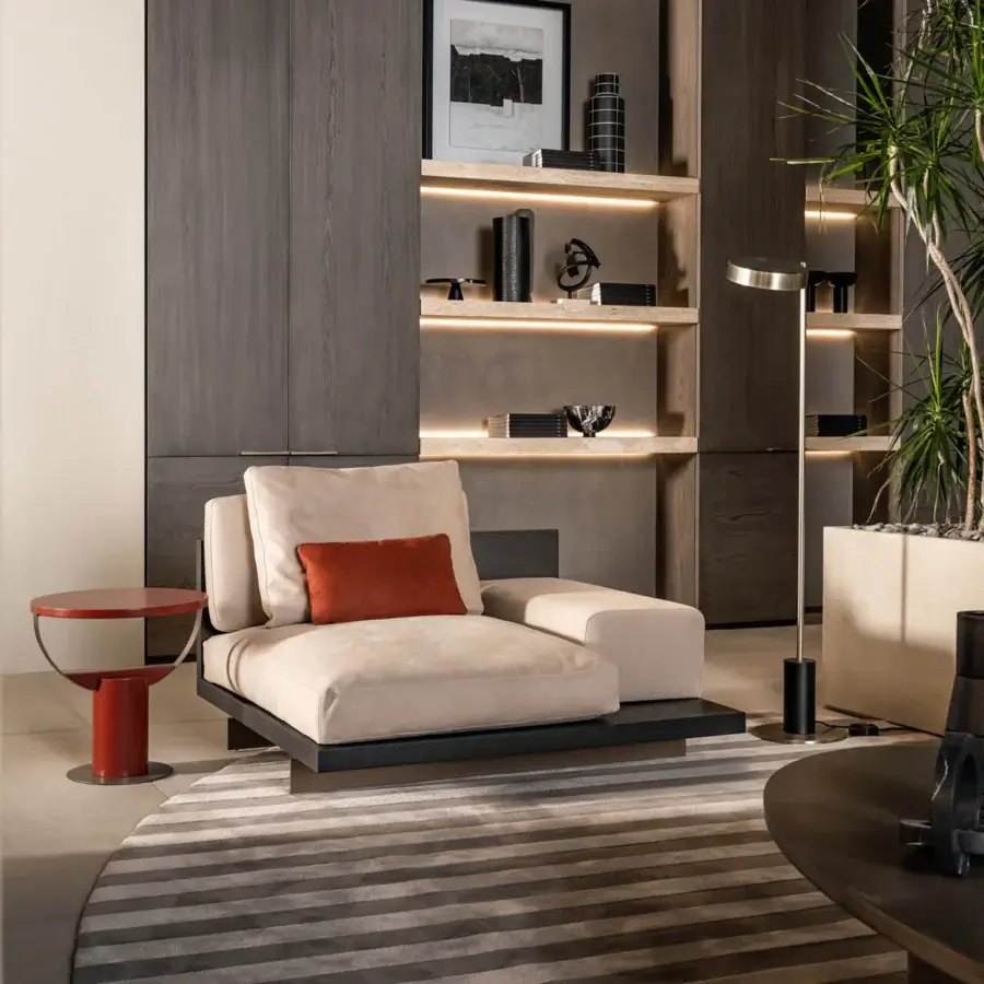 Elegant Shake Loop side table in vibrant red-toned solid ash wood with a sleek dark gray varnished steel base