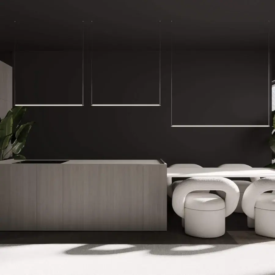 Superior Stillux The Line suspension lamp crafted in Italy with horizontal LED tubes and a light neutral finish