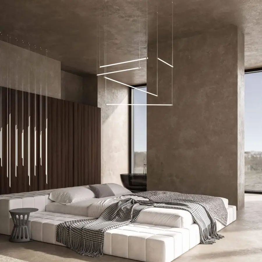 Architectural Stillux Line 5 suspension lamp crafted in Italy with a matte finish and warm glow