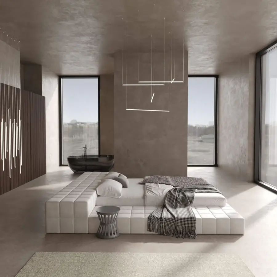 Elegant Stillux Line 5 suspension lamp with horizontal tubes and off-white textile appearance crafted in Italy