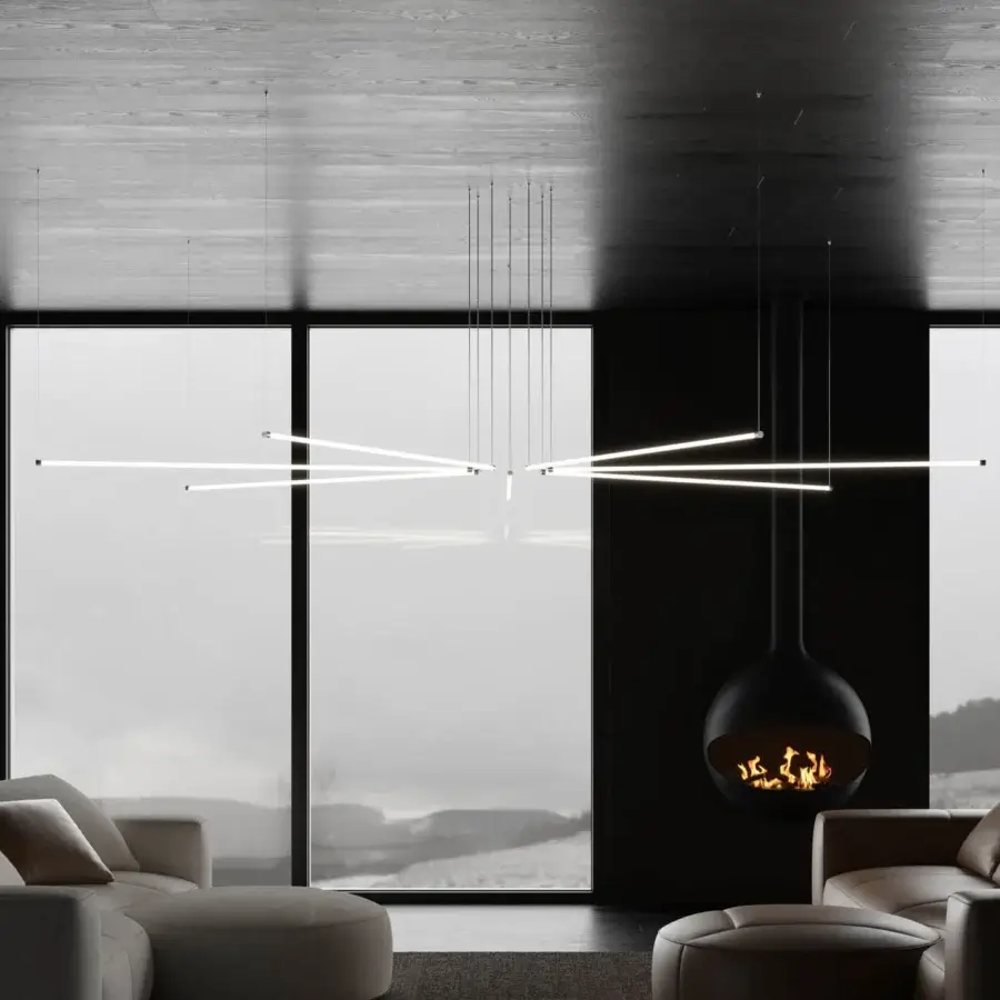 Superior Stillux Line 6 suspension lamp with horizontal tubes crafted in metal and matte finish