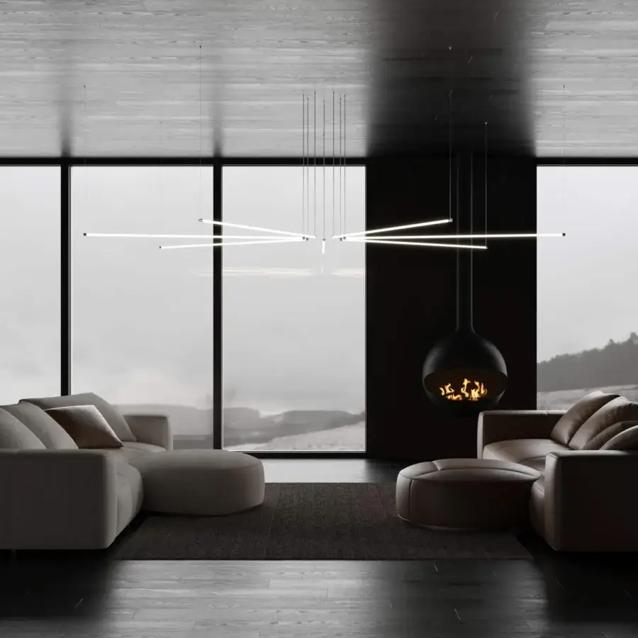 Captivating Stillux Line 6 suspension lamp with horizontal tubes emitting a 3000K glow in a neutral beige tone