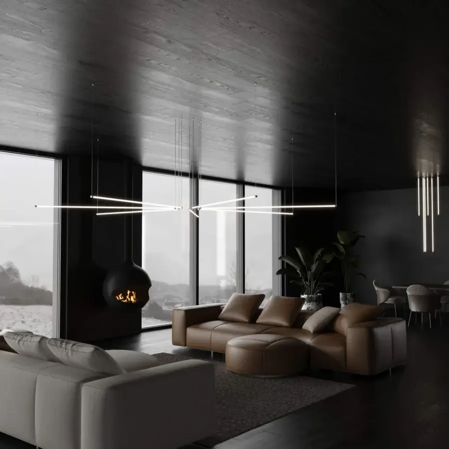 Exclusive Stillux Line 6 suspension lamp with horizontal tubes delivering warm 3000K light and a polished finish