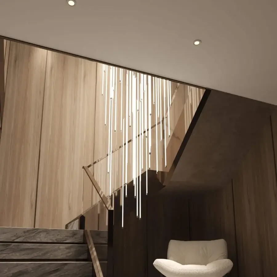Architectural Stillux Line 8 suspension lamp crafted with vertical LED tubes in satin finish
