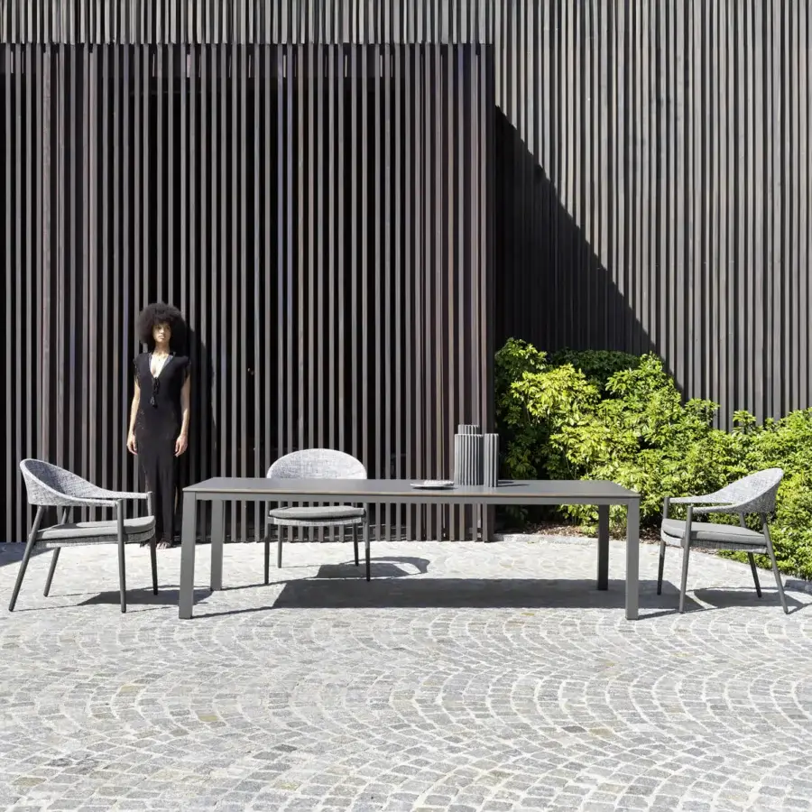Distinguished Varaschin Victor low table with balanced rectangular form crafted in dark charcoal metal, matte finish