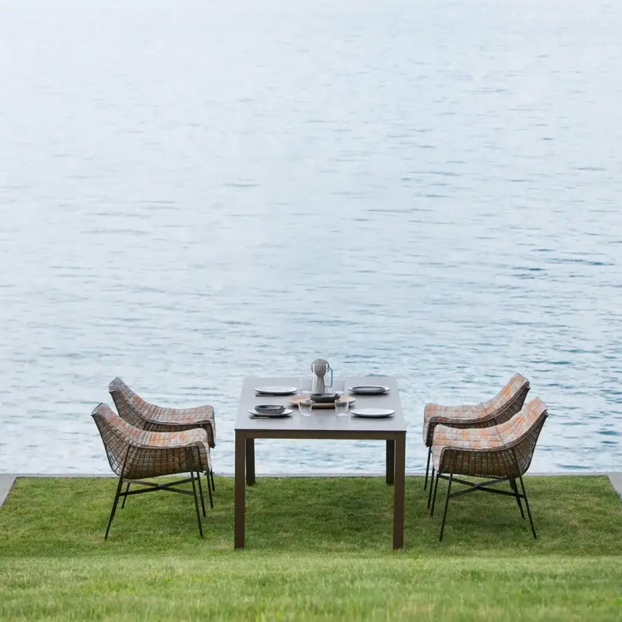 Elegant Varaschin Victor table crafted in Italy with clean lines and a matte dark gray metal finish