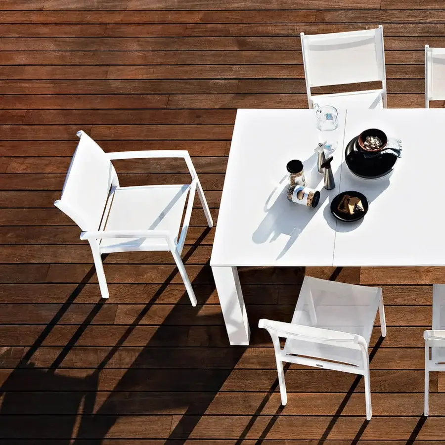 Elegant Varaschin Victor armchair with metal frame and matte white finish for outdoor use