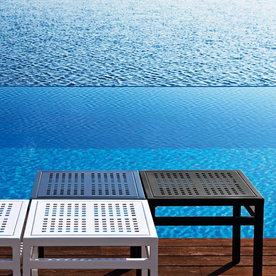 Exceptional Varaschin Victor side table with durable metal and perforated tabletop in matte dark gray finish