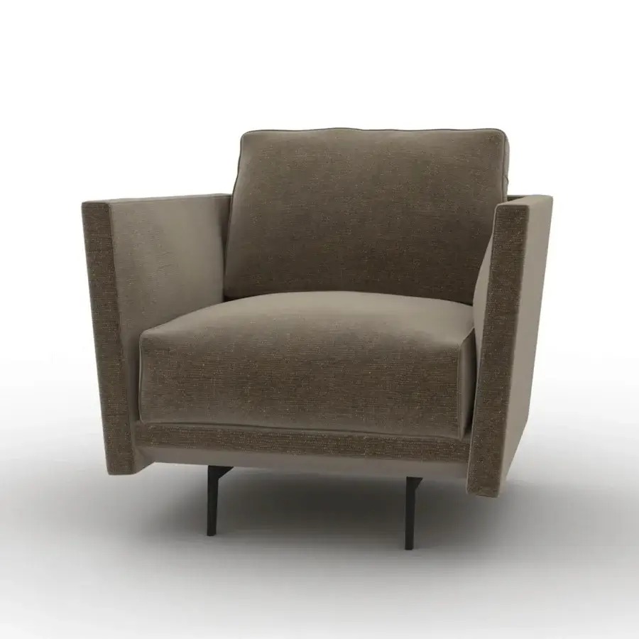 Exceptional CTS Salotti Urban Lounge chair with sculpted form and warm muted gray-brown textile upholstery with sleek black aluminum feet