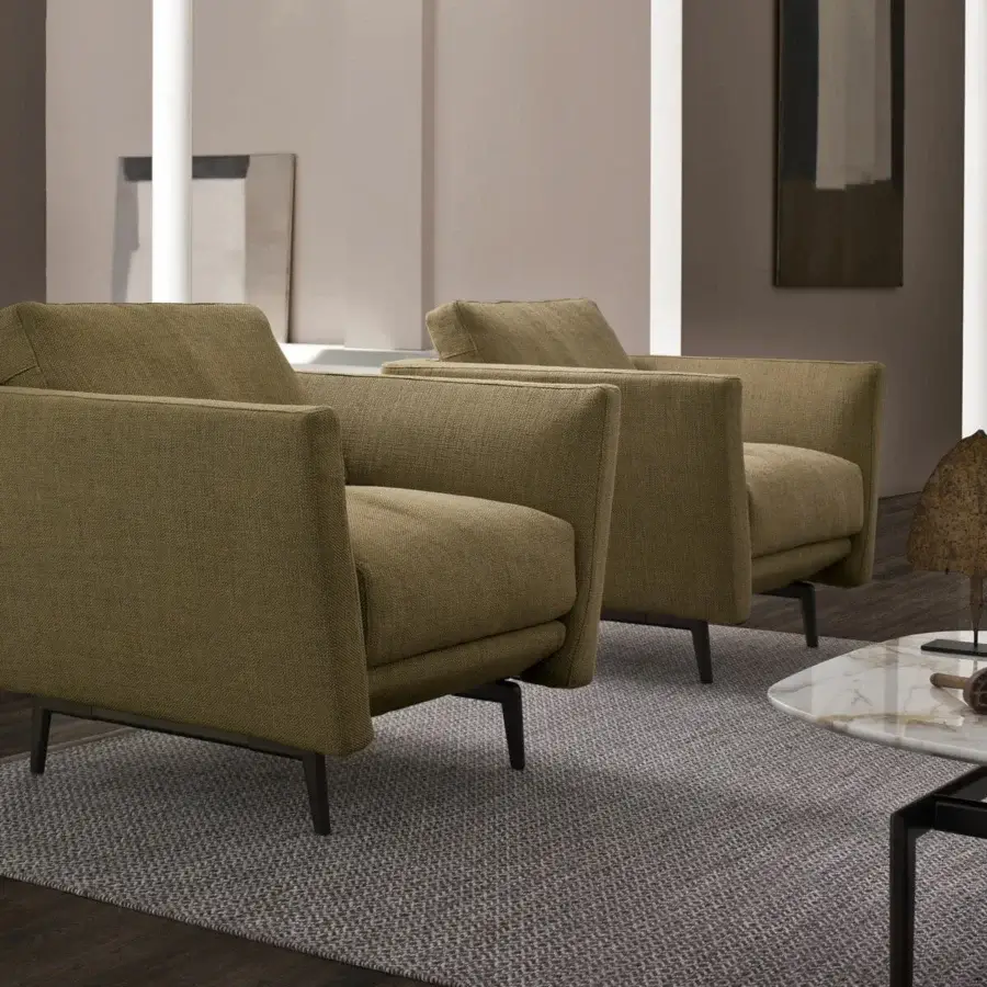 Superior CTS Salotti Urban Lounge chair with textured olive green woven fabric and sleek dark gray aluminum feet